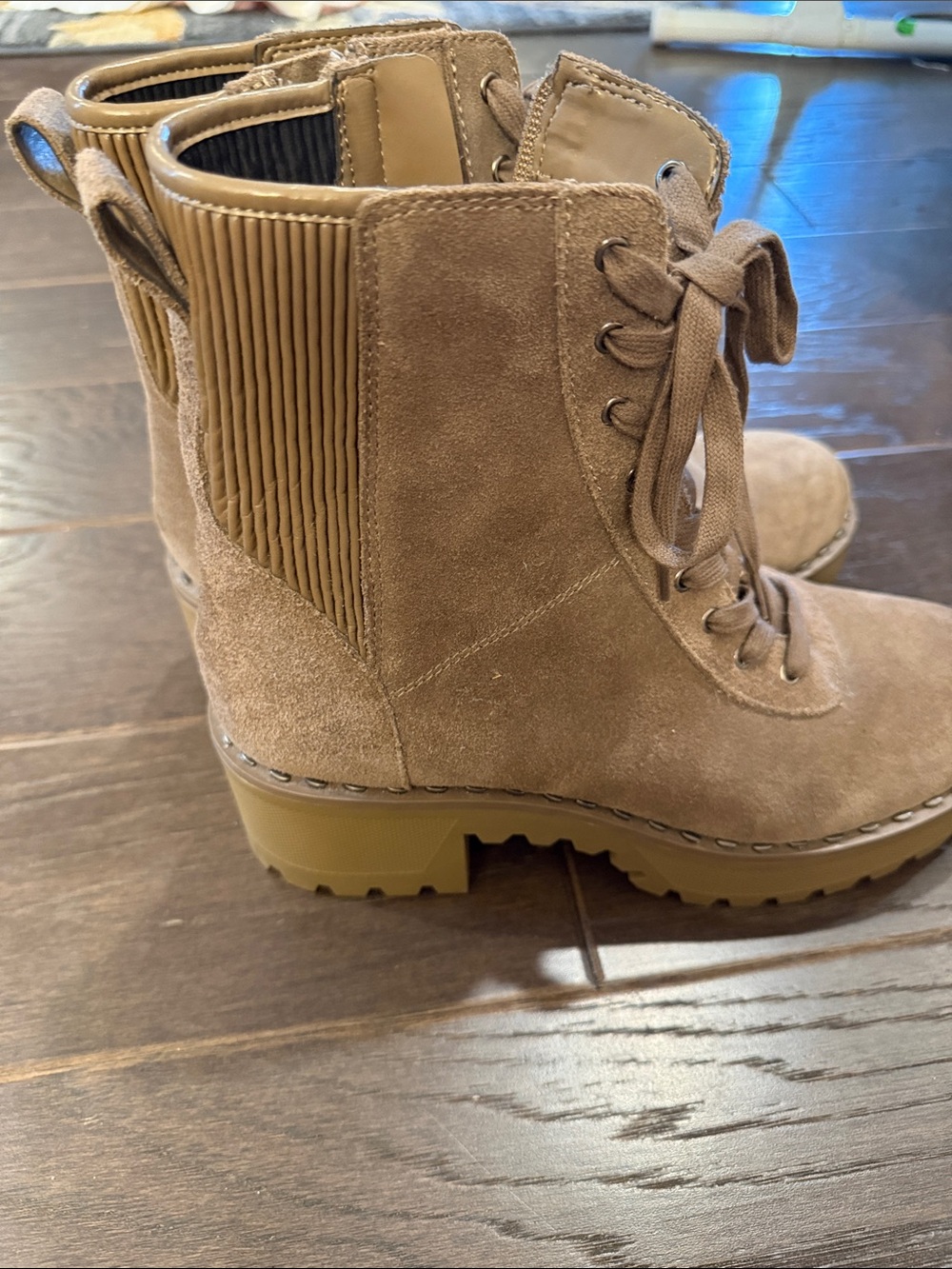 Vince Camuto Taupe Suede Lace-Up Platform Combat Boots - Picture 5 of 10